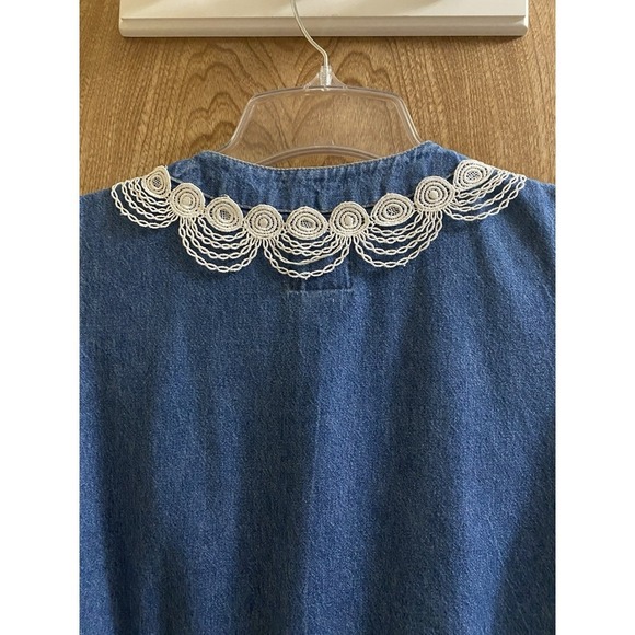 GV Gloria Vanderbilt Vintage Denim Lace Accent Sleeveless Button Maxi Dress Sz M - Picture 7 of 9